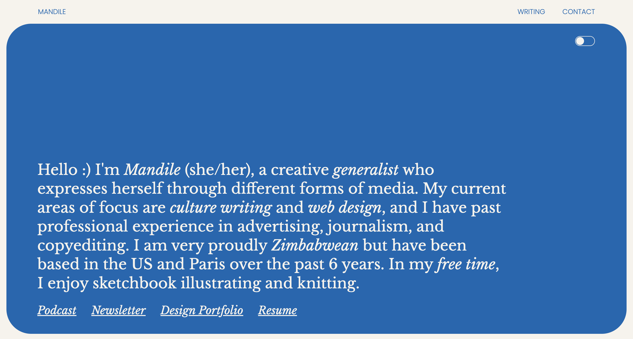 Web page with off-white border and green background. Left-aligned introduction text.