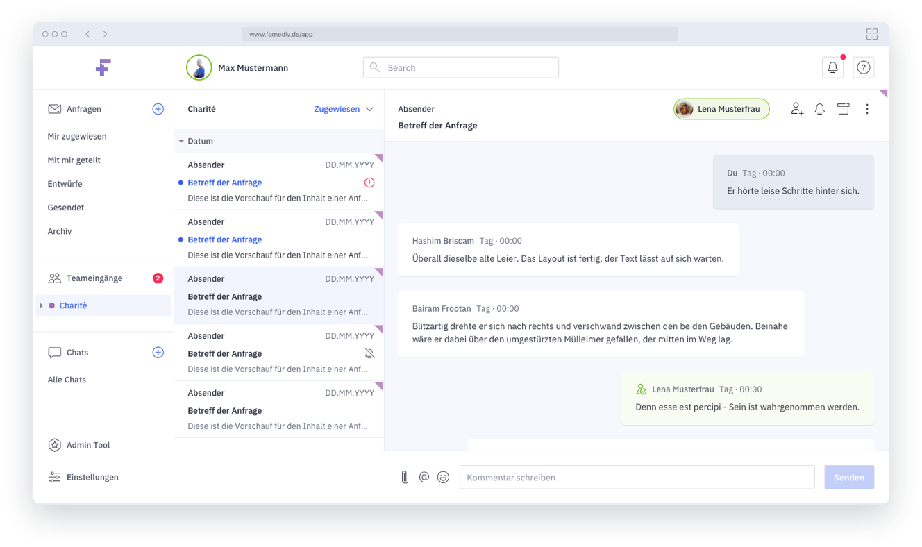 Famedly Messenger – Anfragen Sprechen Sie immer die richtige Person an