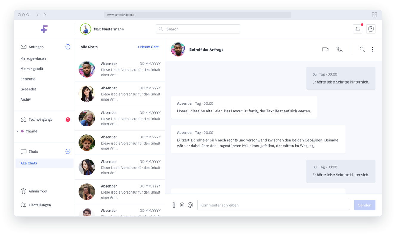 Famedly Messenger – Chats, Einzelchats, Gruppenchats und Pflichträume