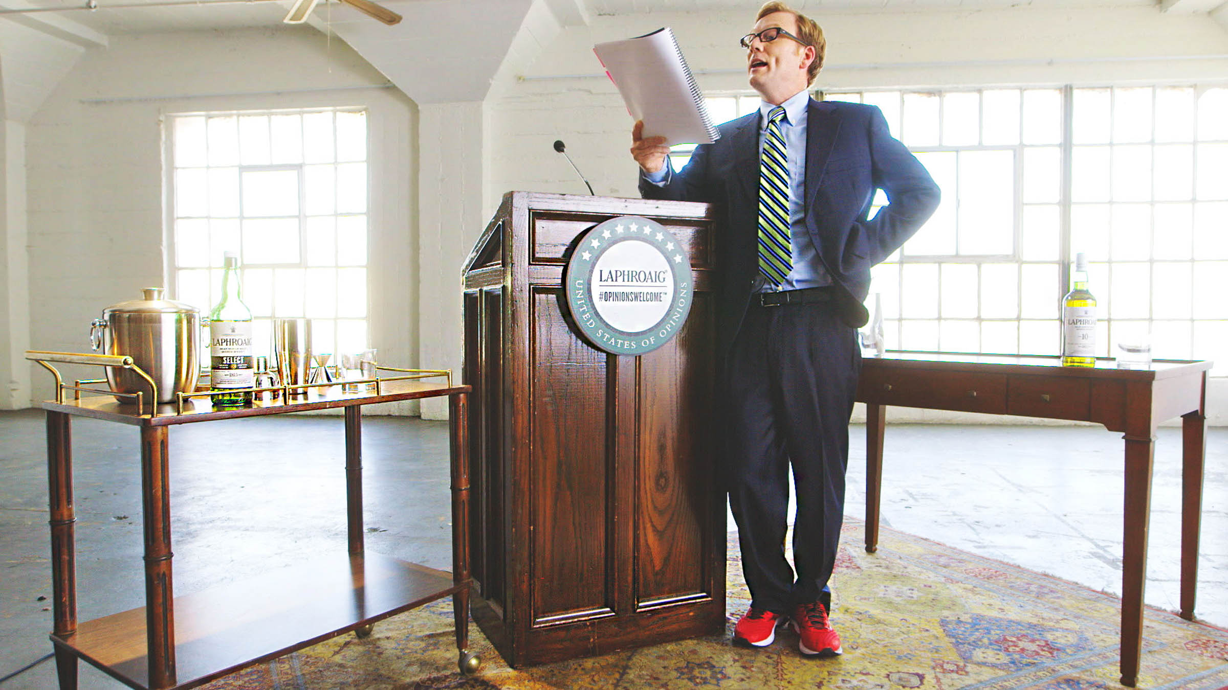 a man reading a declaration by a podium