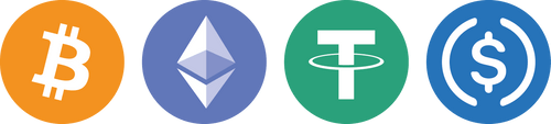 Bticoin, Ethereum, Tether, USD Coin