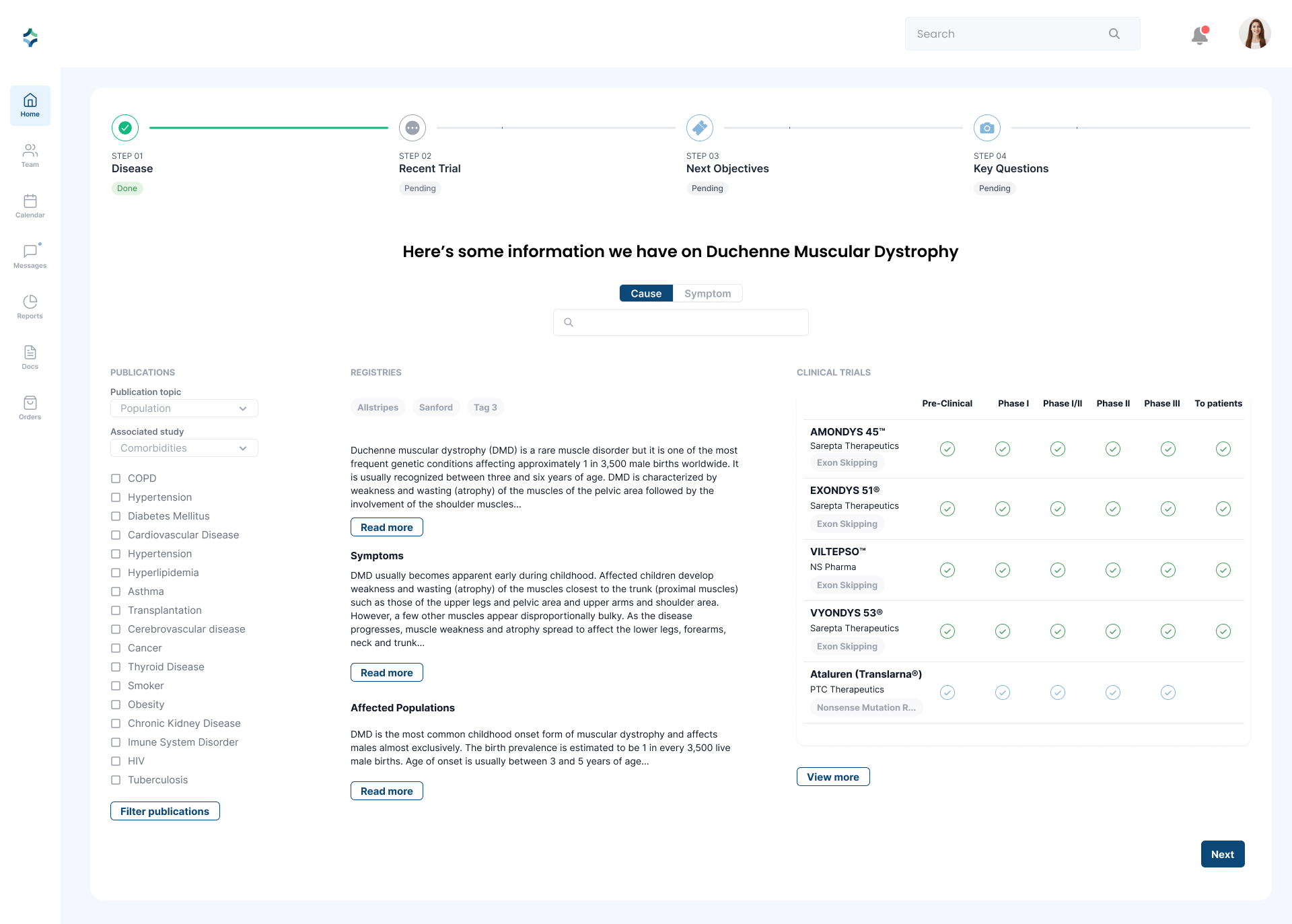 Adaptic Health App showing the progression through research