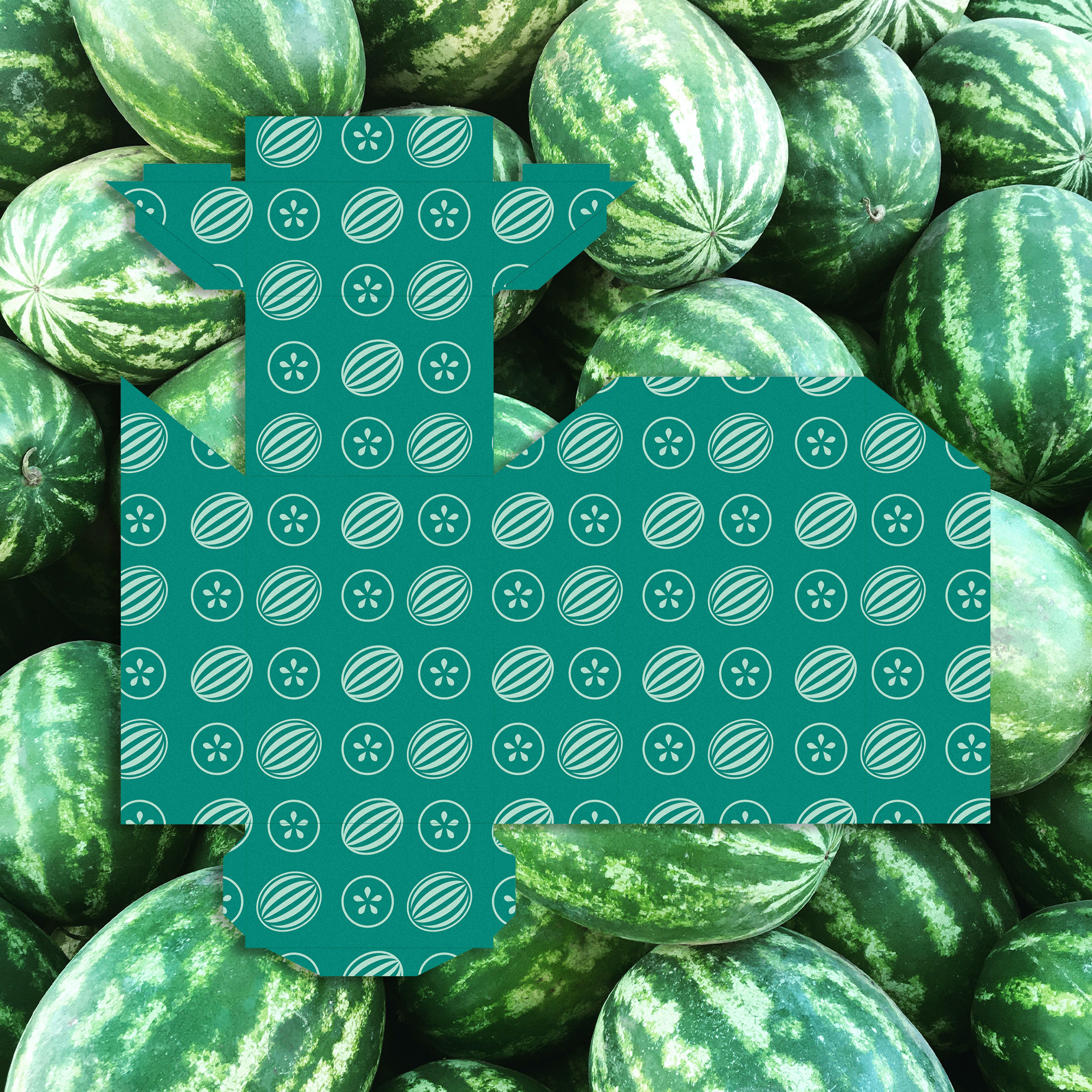 A green candy package on a picture of watermelons.