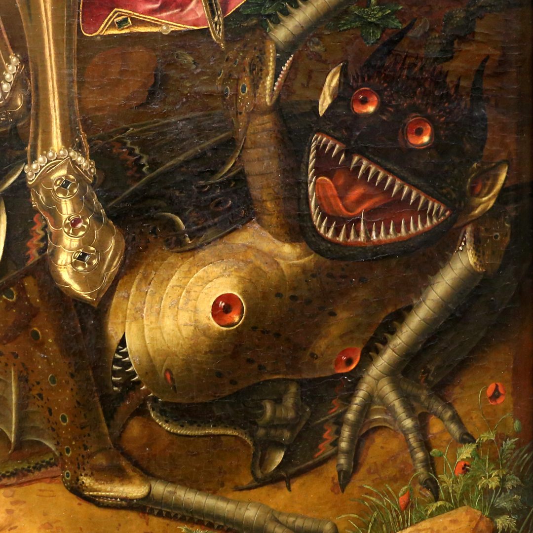 Detail of the Devi from Bermejo's 'St. Michael Triumphs over the Devil'.