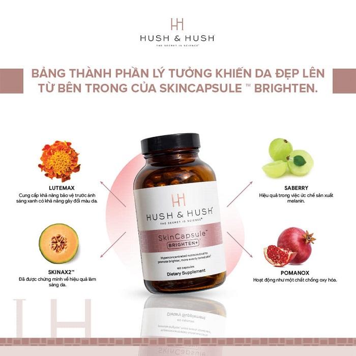 Viên uống sáng da Hush & Hush SkinCapsule Brighten+ được tạo nên từ các nguyên liệu thiên nhiên 100%