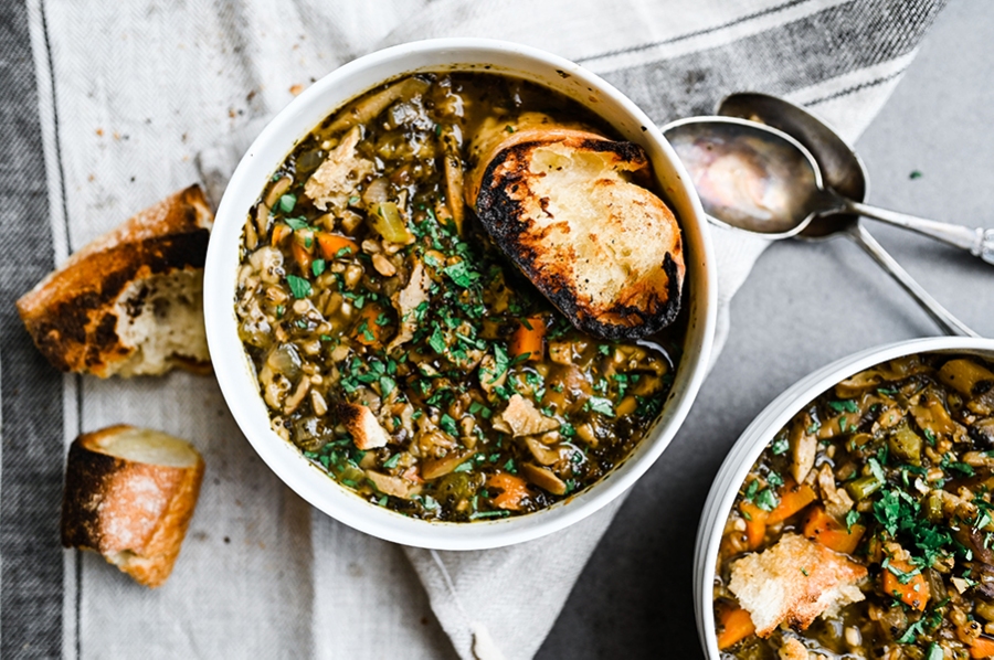 Mushroom Farro Soup with Mediterranean Seasoning Victoria Gourmet
