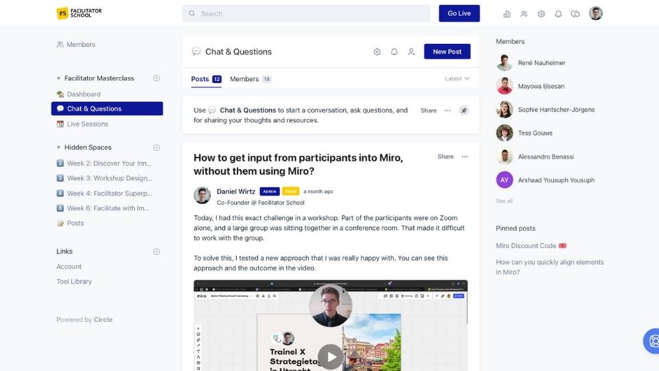 Screenshot from the Facilitator Masterclass community on Circle