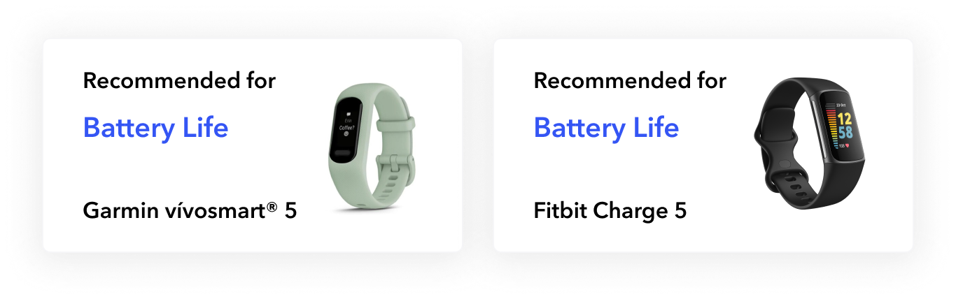 two recommended wearables for battery life, vivosmart 5 and fitbit charge