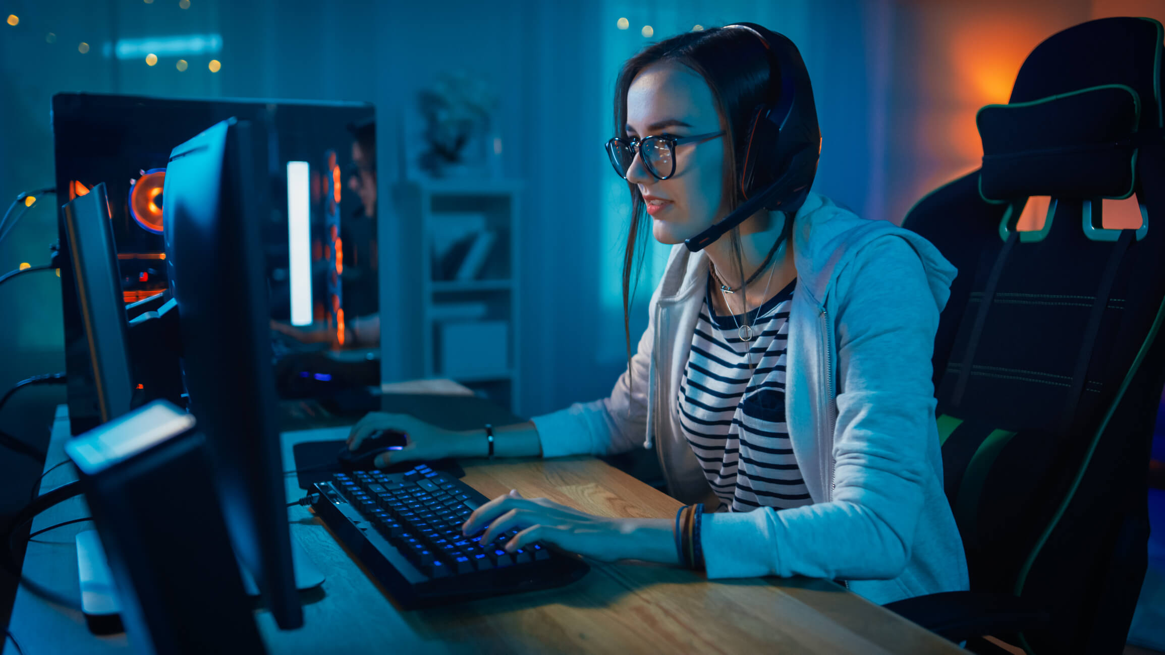 Female Gamer Playing PC Games