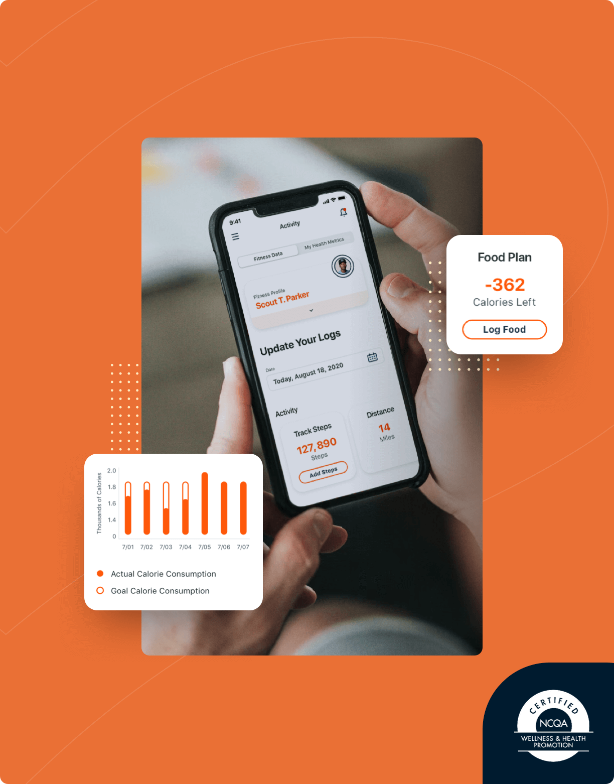 Person logging fitness data into Wellworks For You app