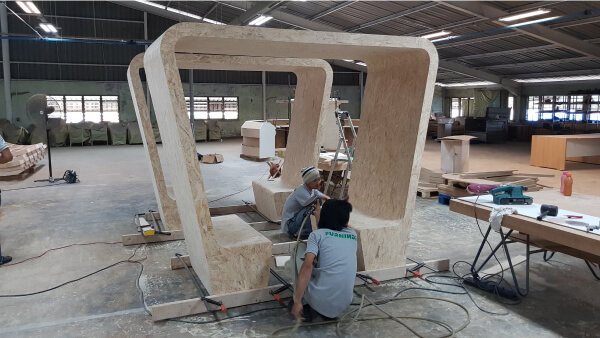A uniquely designed seating booth for in a pantry.