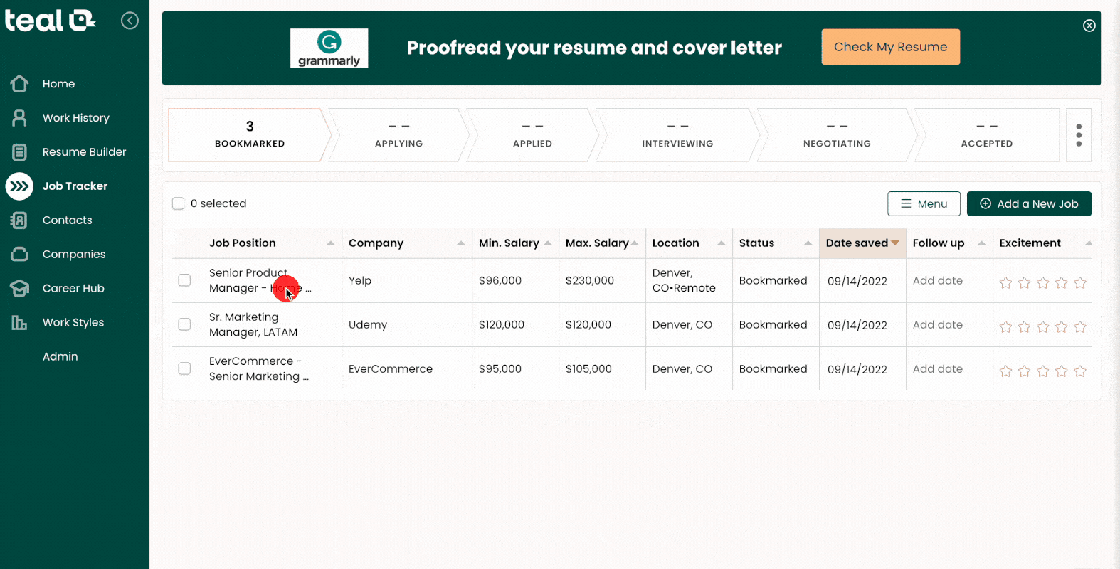 Teal’s Free Job Application Tracker automatically extracts and highlights keywords from a job description.