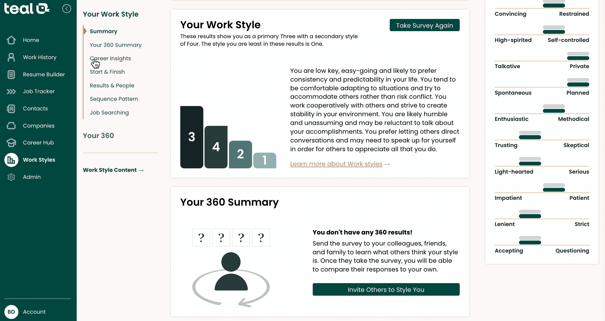 Unlock your tailored career insights with Teal’s Work Style Quiz, a free career personality assessment.