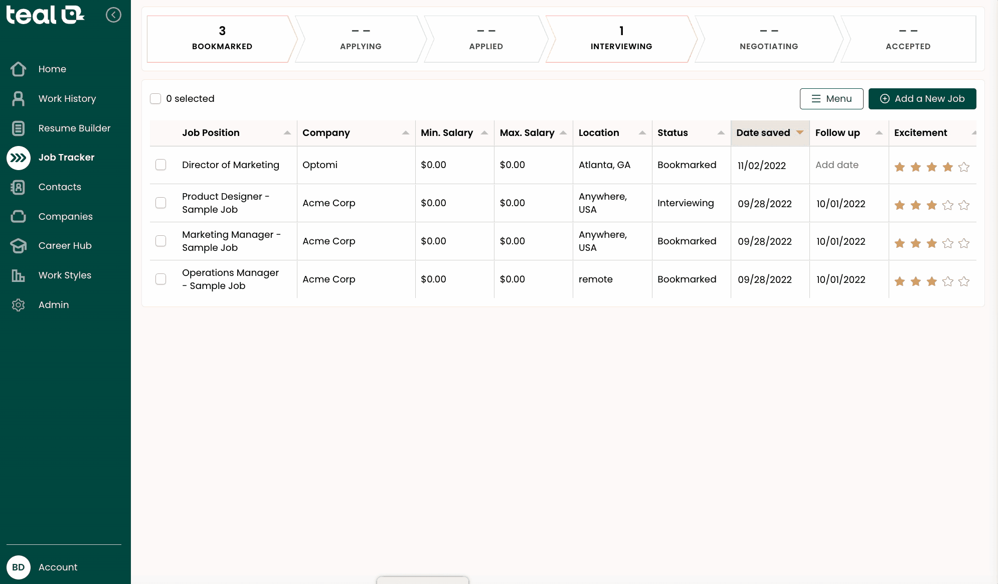 Use communication templates within Teal's Job Application Tracker to respond to recruiters.