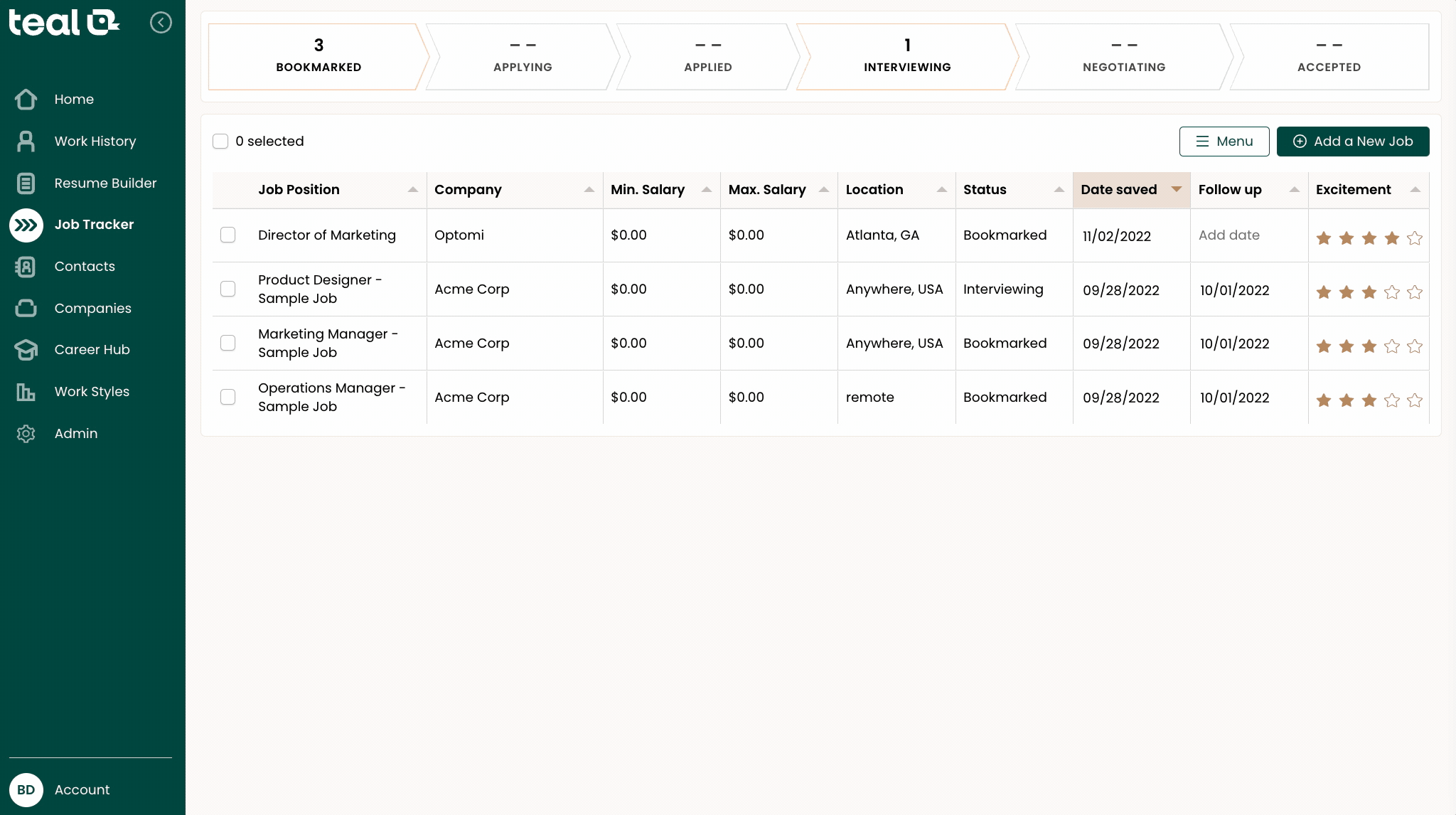 Use communication templates within Teal’s Job Application Tracker to follow up after applying for a job.
