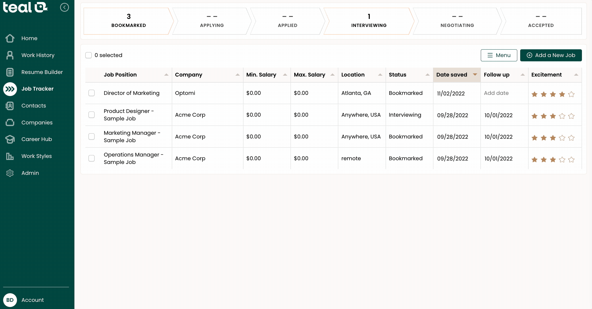 Communication templates within Teal's Job Application Tracker help you to put your best foot forward and stand out to important contacts.