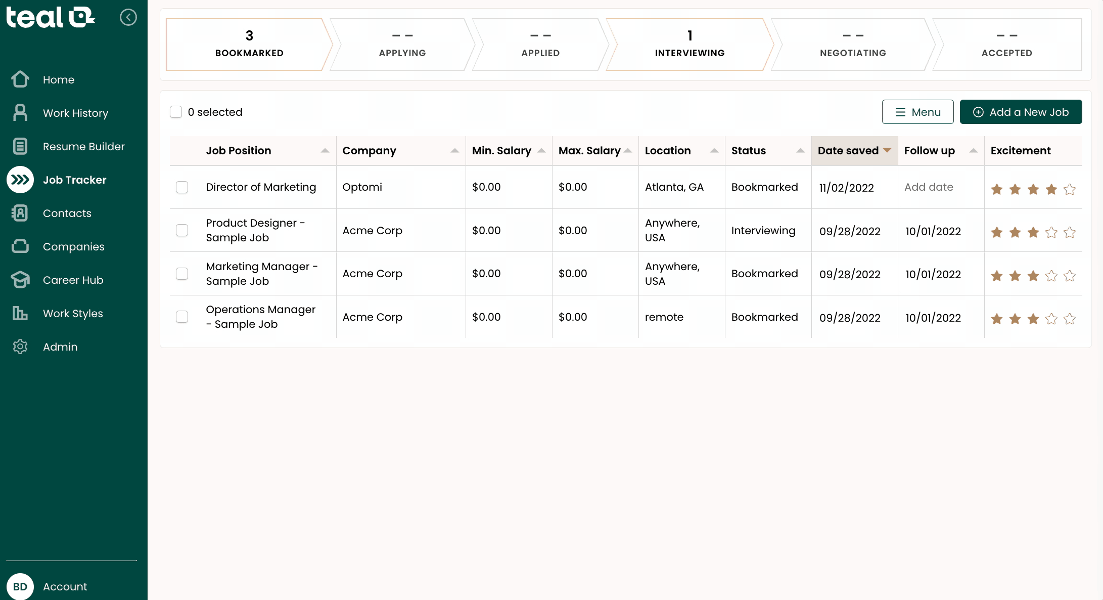 Use communication templates within Teal's Job Application Tracker to craft thoughtful thank you emails.