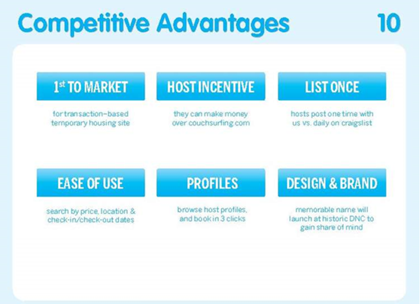 Airbnb Pitch Deck Competition Advantages Slide