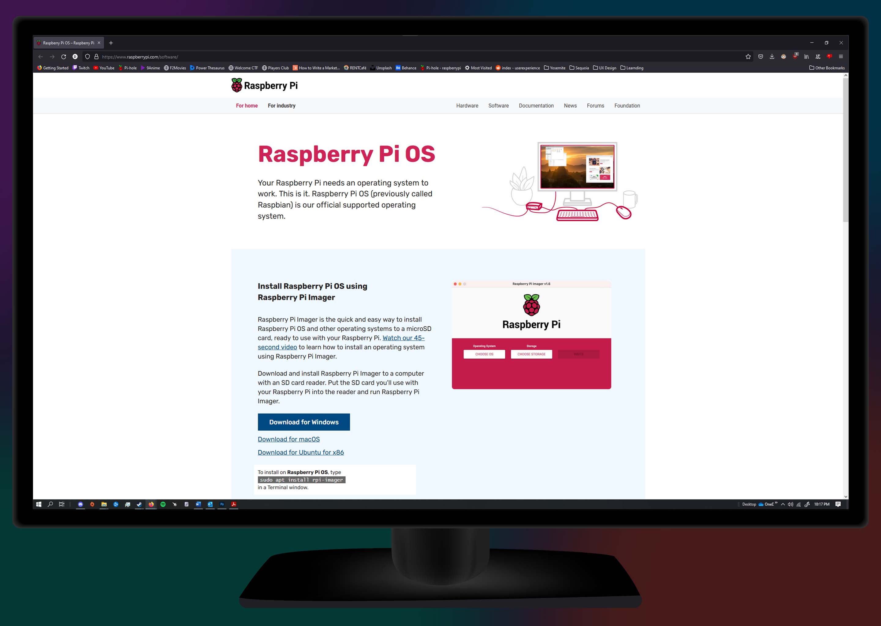 A screenshot of www.raspberrypi.com/software/