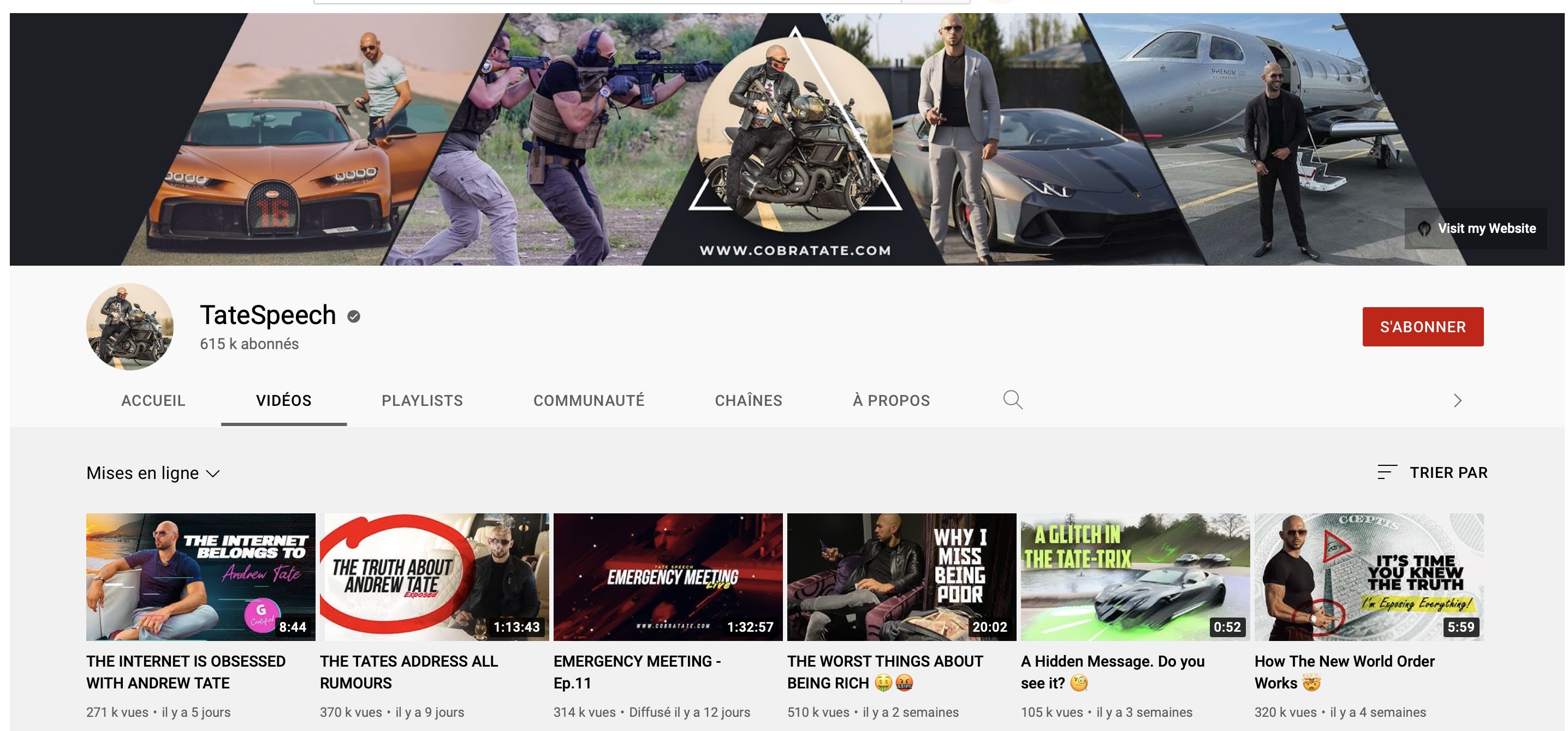 Andrew Tate chaîne Youtube
