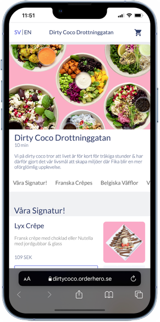 Screenshot of food app