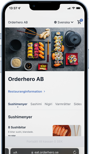 Screenshot of food app