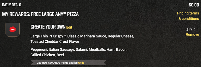 Members have access to targeted offers, along with Birthday Rewards and daily deals including free pizzas
