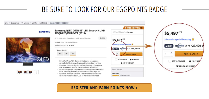 A product with the EggPoints Program badge run by Newegg.