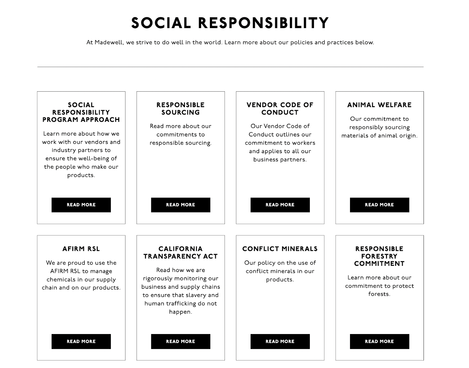 A list of sustainable programs Madewell is involved in to offset its environmental impact.