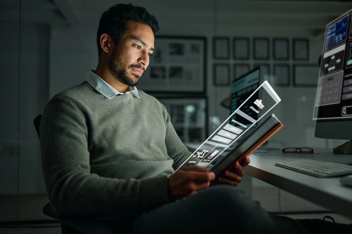 Male exploring information about DAO legal entities via tablet