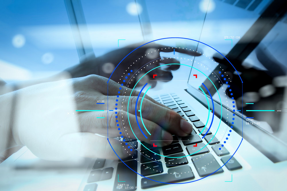 close up of business man hand working on blank screen laptop
