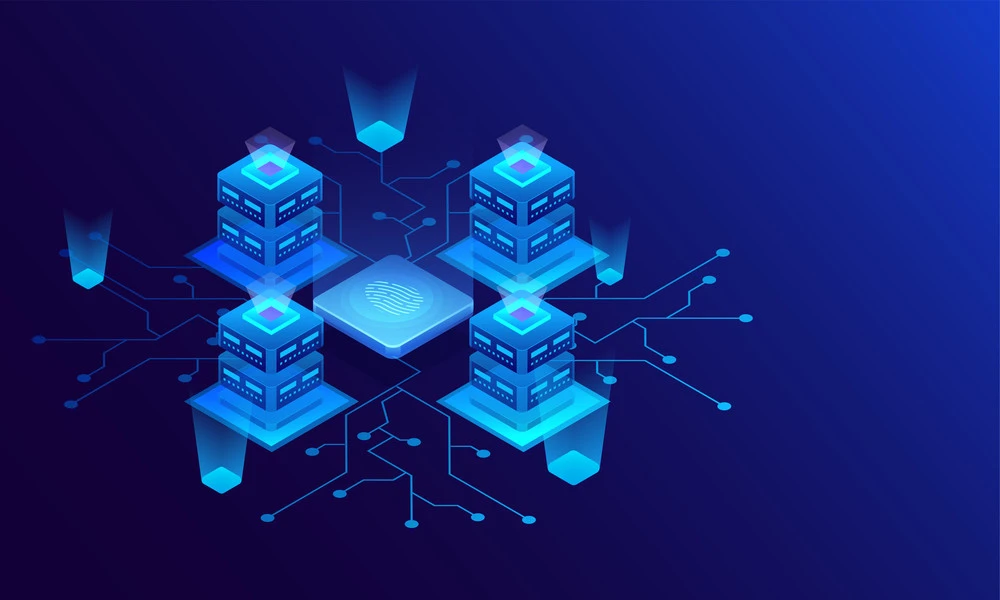 concept of maintaining security in blockchain on blue background