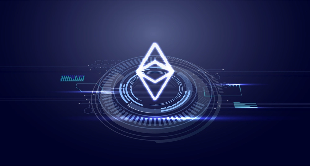 ETH logo on futuristic digital background