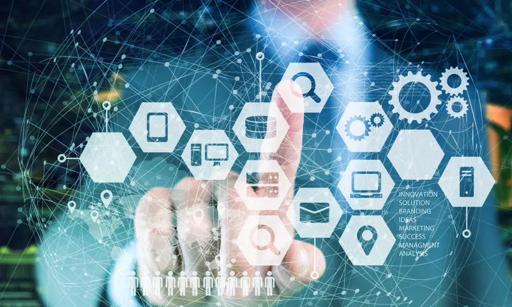 A man touches on the concept of a smart contract