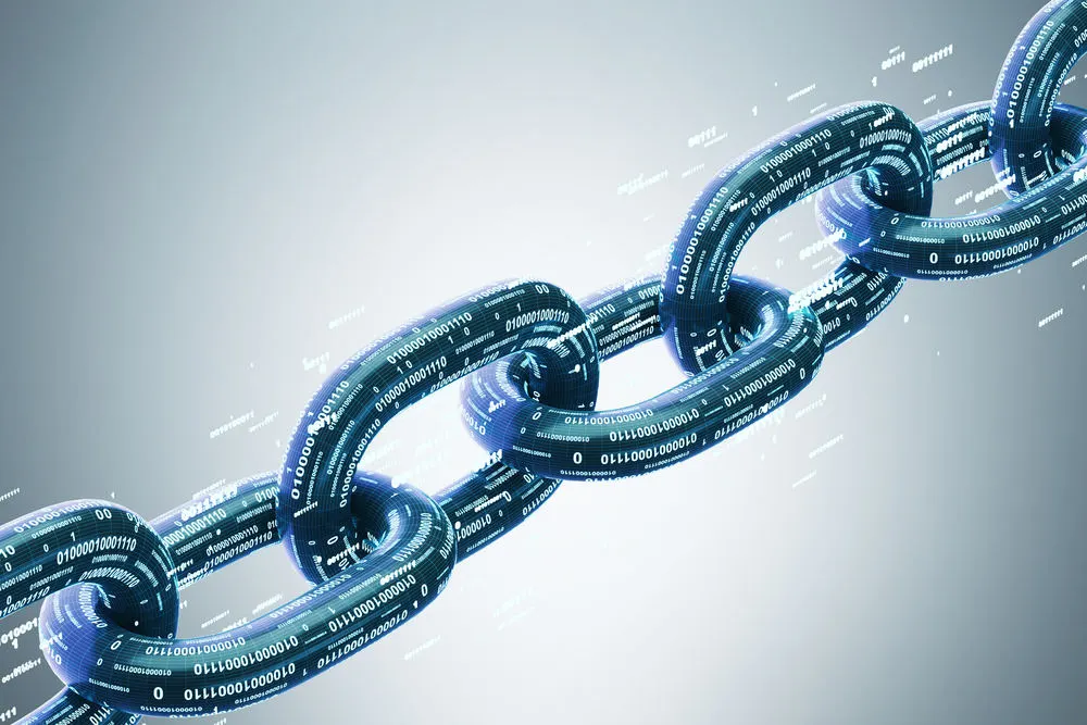 Blockchain digital illuminated form concept of base node