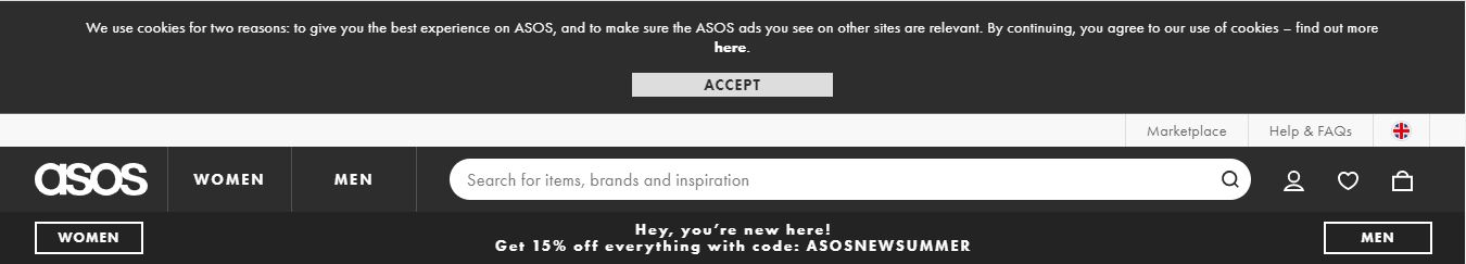GDPR Cookie Consent Example: Asos