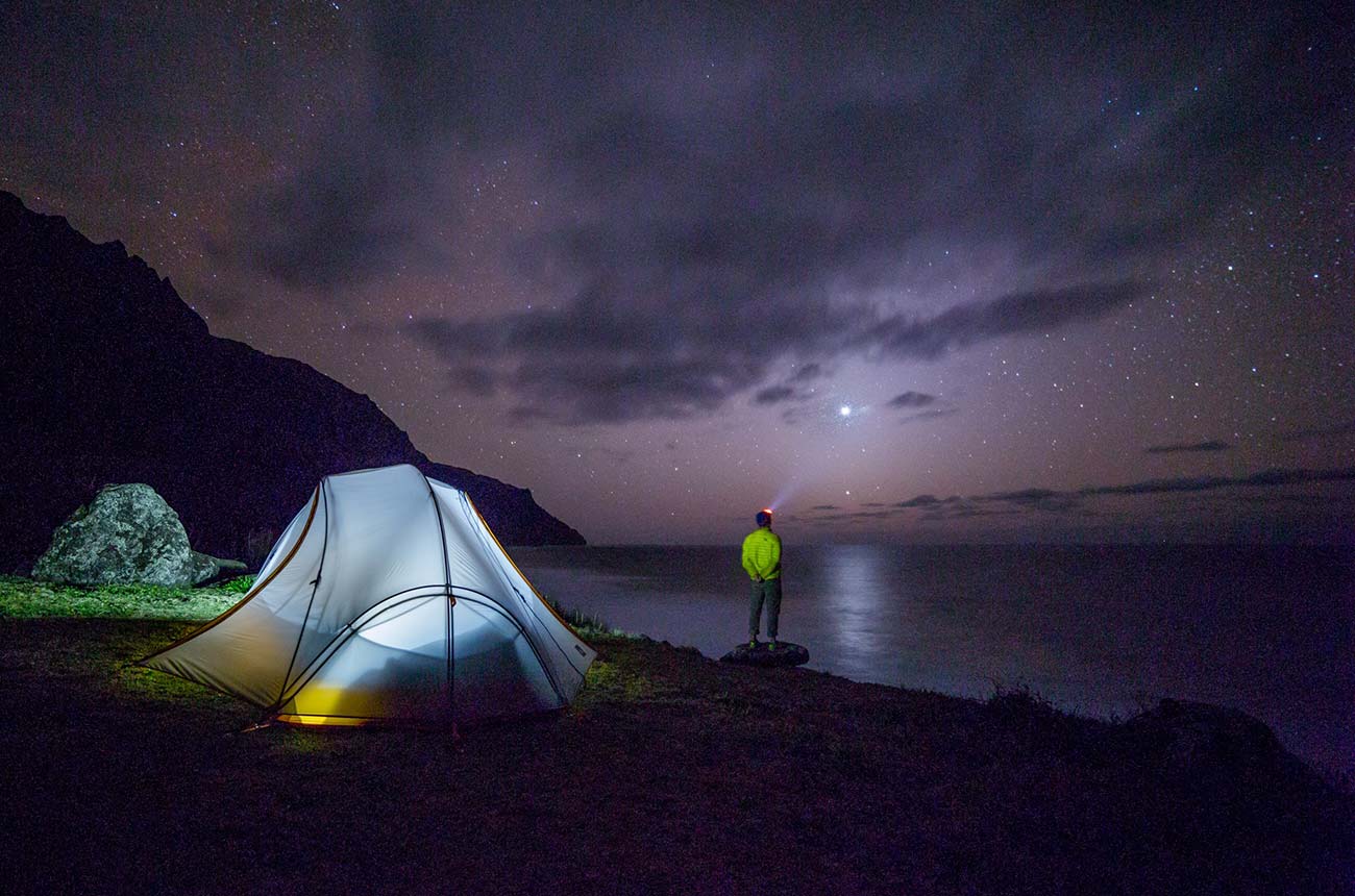 campsite overlooking the night sky