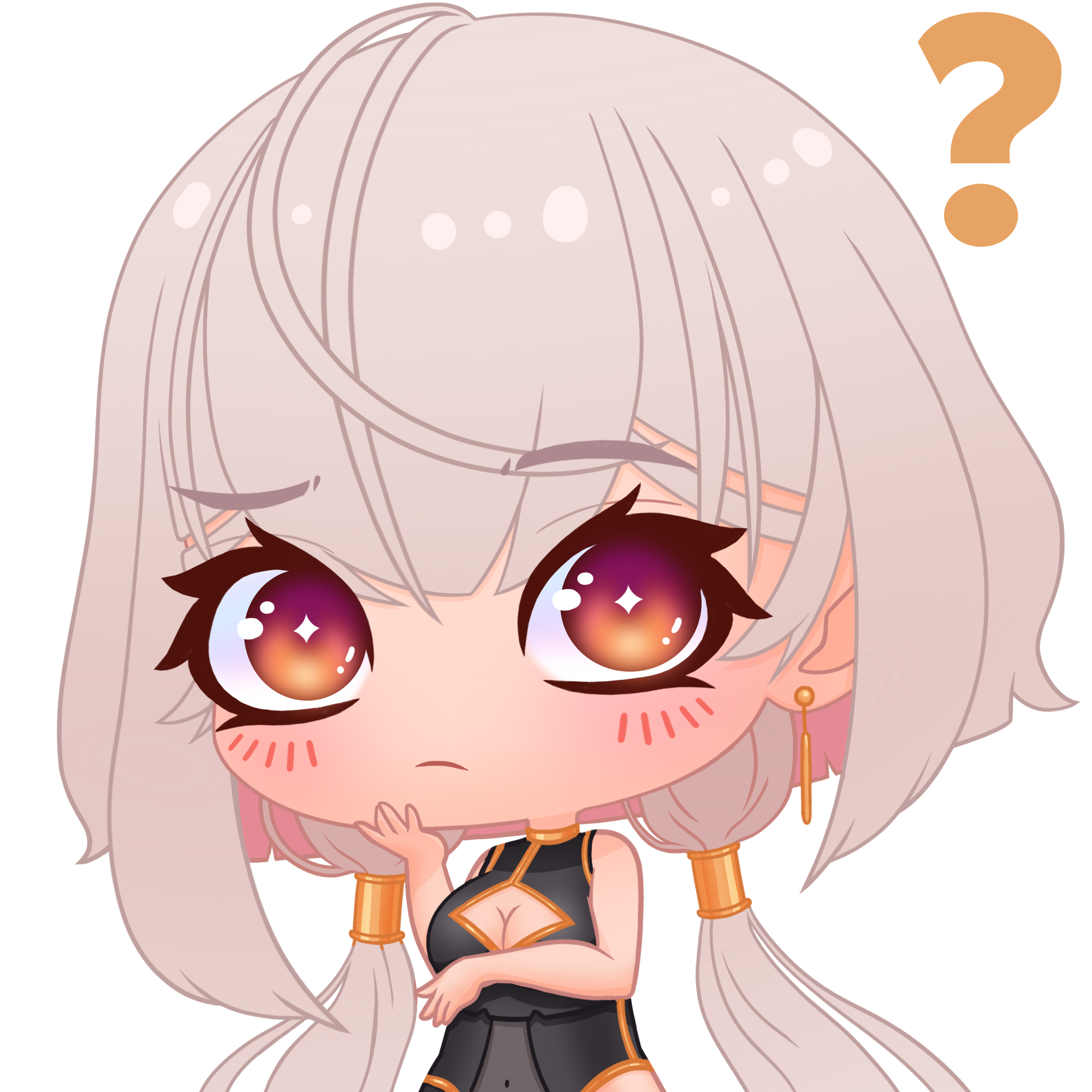Chibi Nia Yume with a question mark.