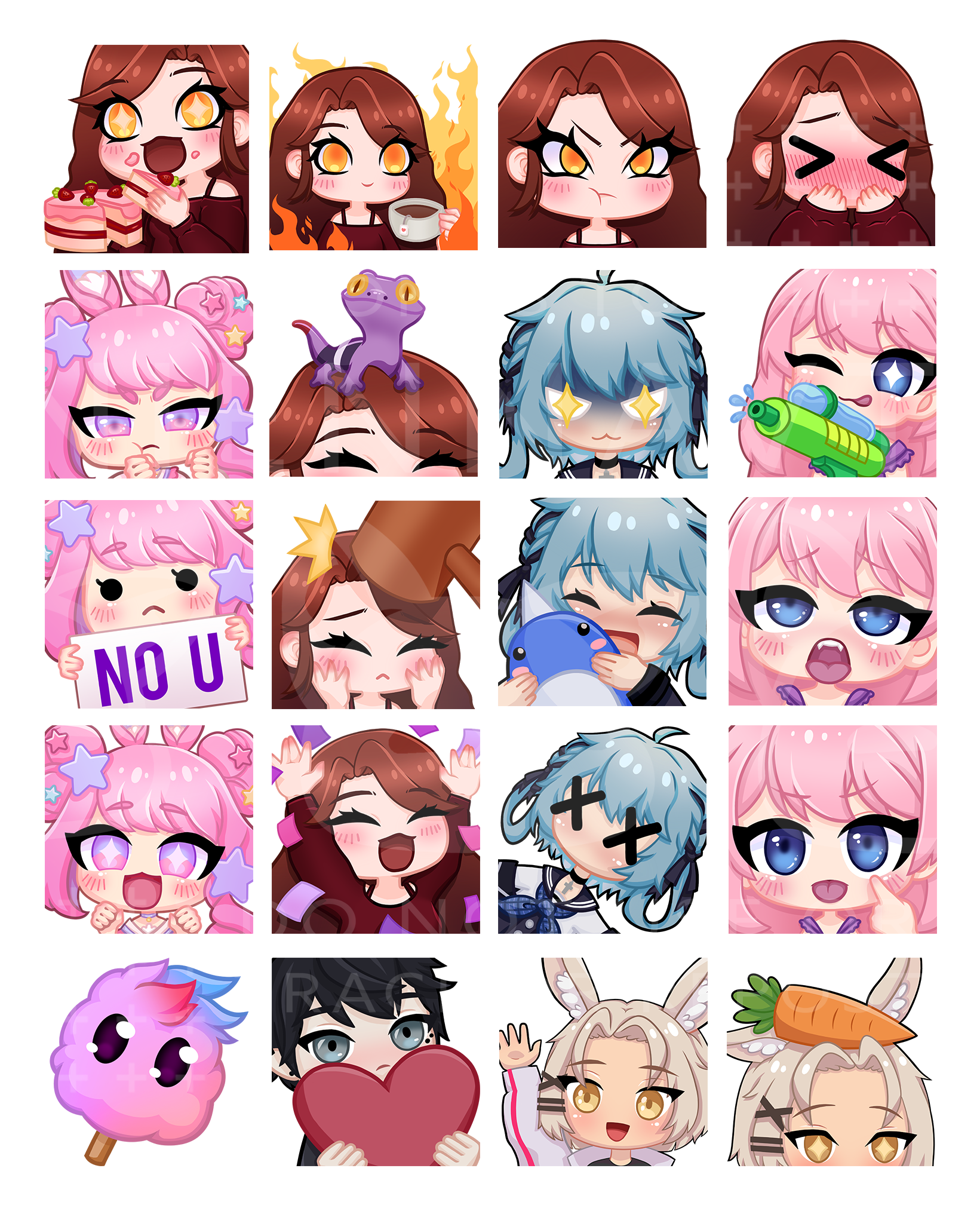A selection of Twitch Emotes by Nia Yume.