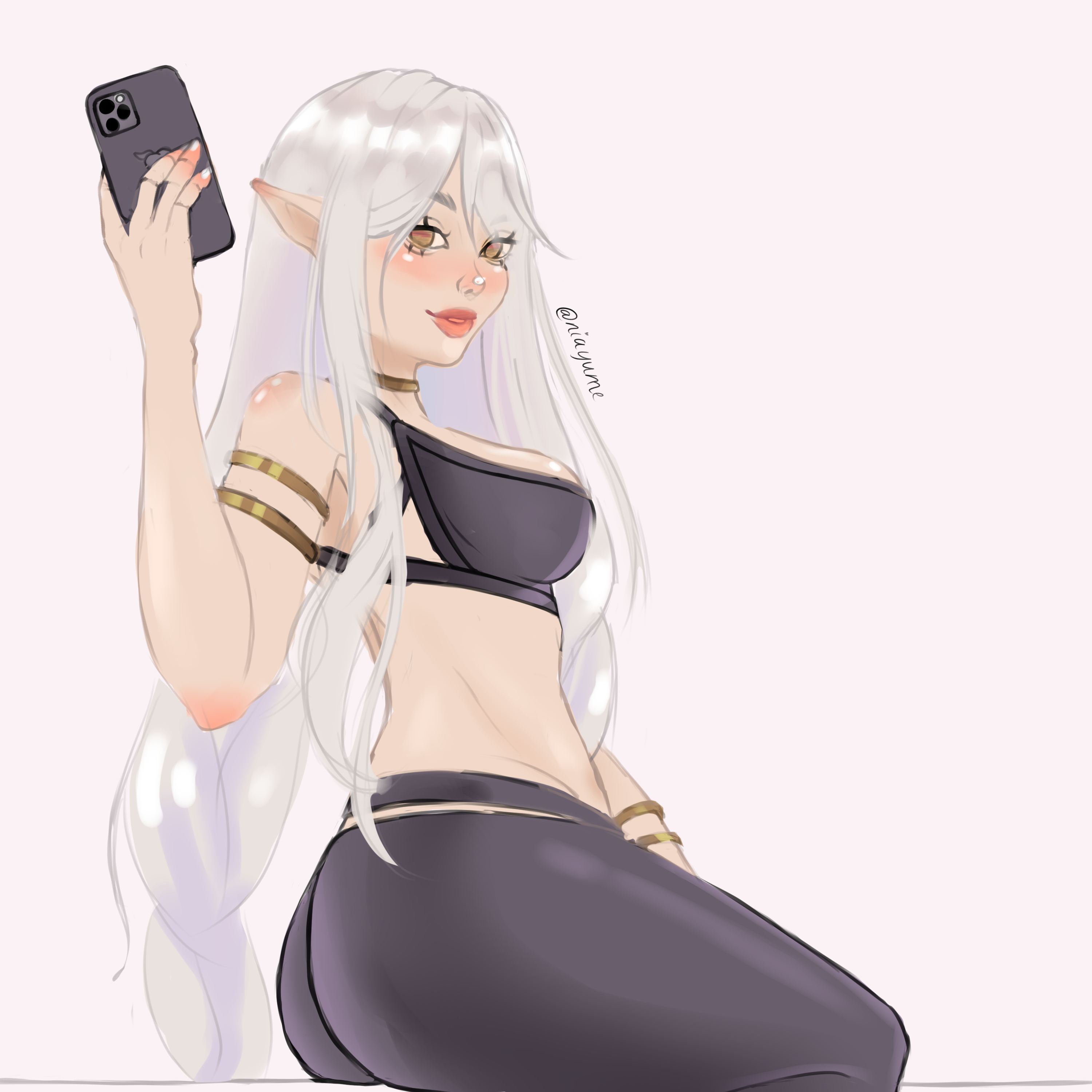 A sketch of Nia Yume in a selfie pose.
