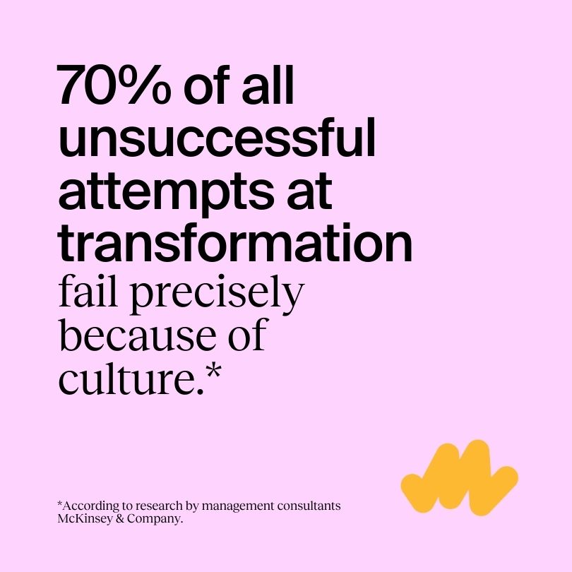 A total of 70% of all unsuccessful attempts at transformation fail precisely because of culture