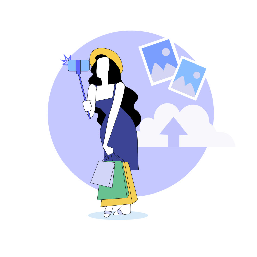 A shopper taking and uploading pictures to a sizing app