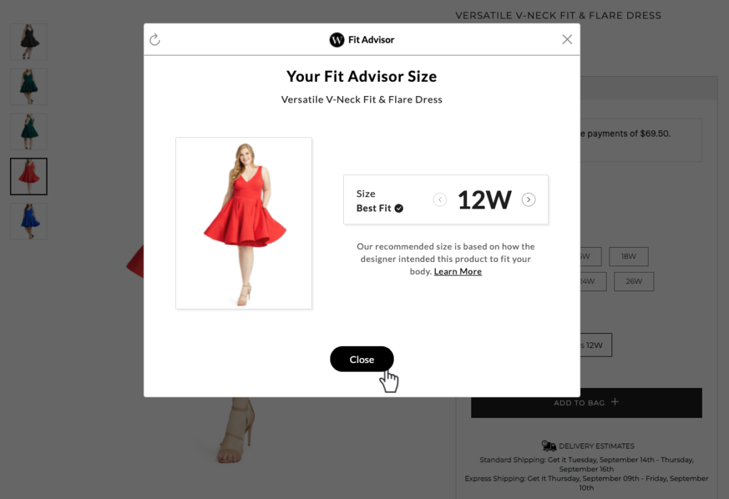 WAIR's Fit Advisor sizing solution in action