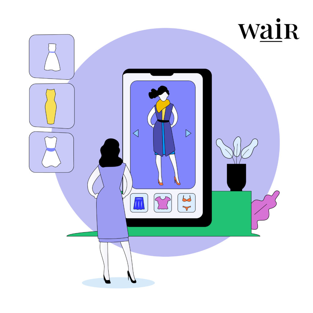 A shopper using an in-person virtual fitting room