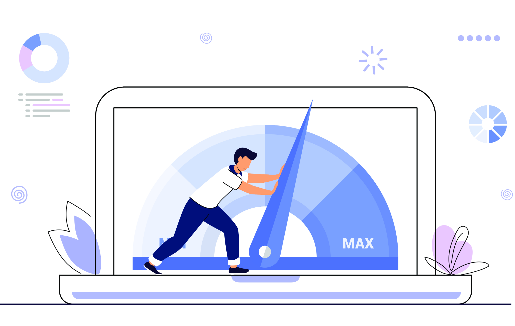 A man pushing the needle on a website performance test