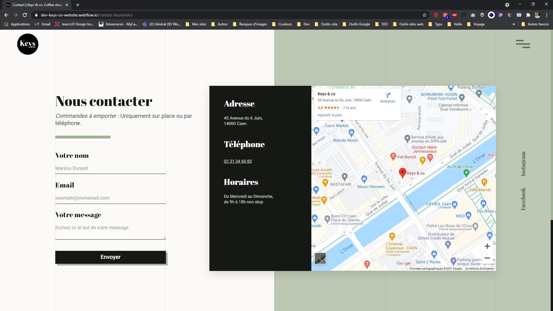 Exemple de rendu finale du site Keys and Co contact