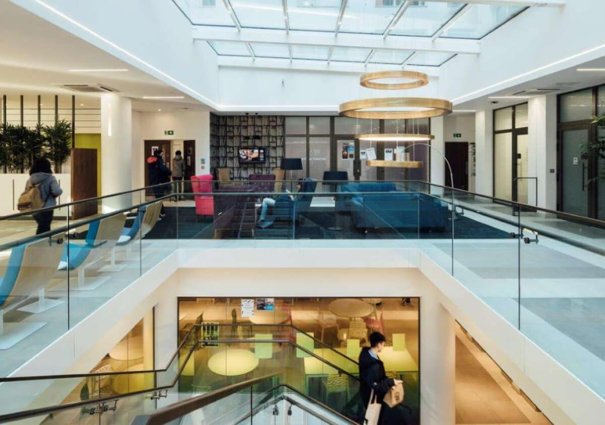 a group of people inside a building