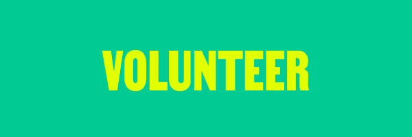 'Volunteer' written in electric green on a darker green background.