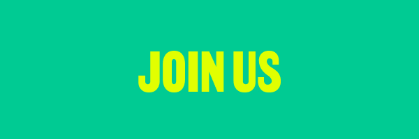 'Join Us' written in electric green on a darker green background.