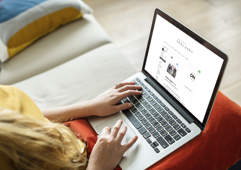 Caucasian woman using computer laptop